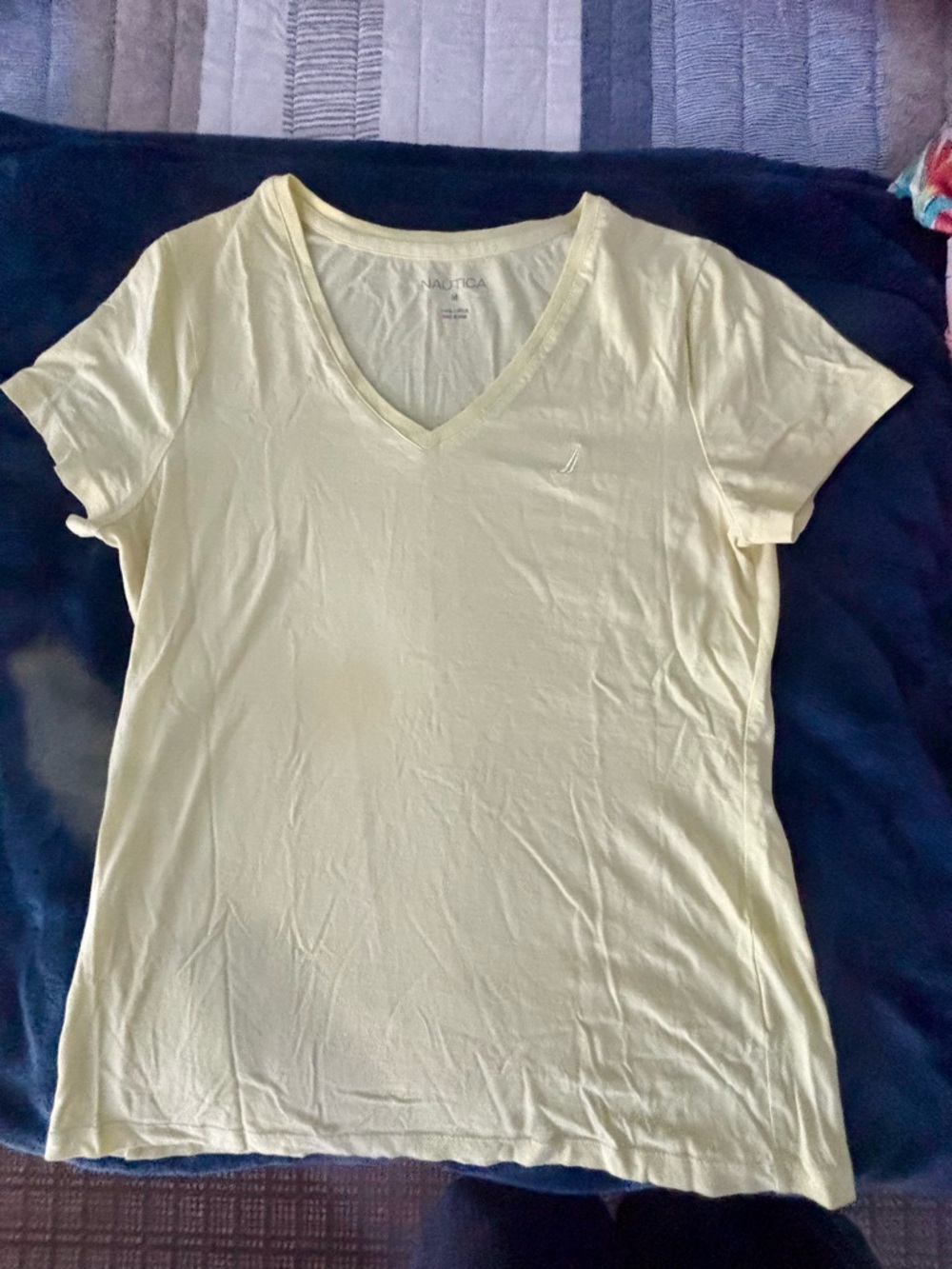 Nautica Women's Pale Yellow V-Neck Short Sleeve Tee
